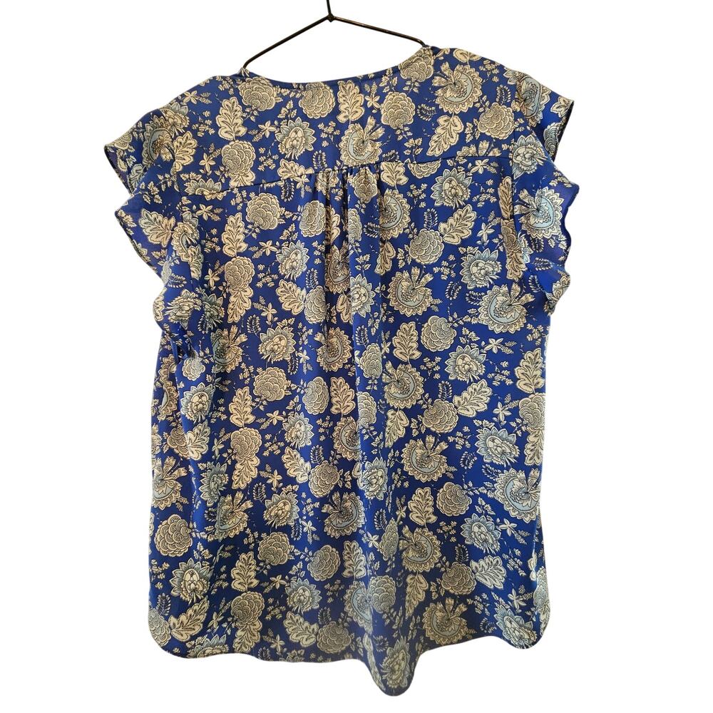 Flowy Comfy Chaus Blue White Floral Summer Top Poly Size Large B68 - Picture 2 of 4